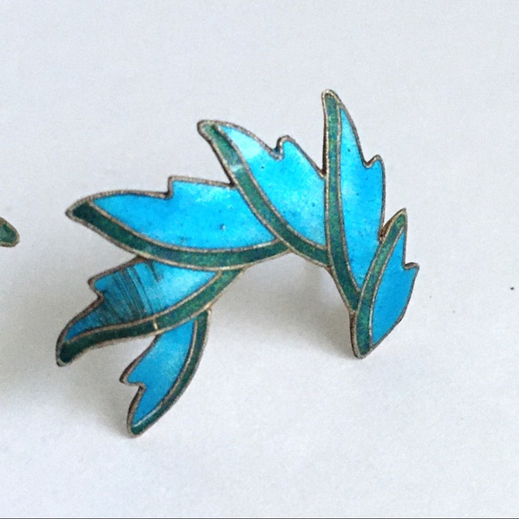 Vintage Turquoise Enamel Earrings Ear Climber Blue - Picture 3 of 7
